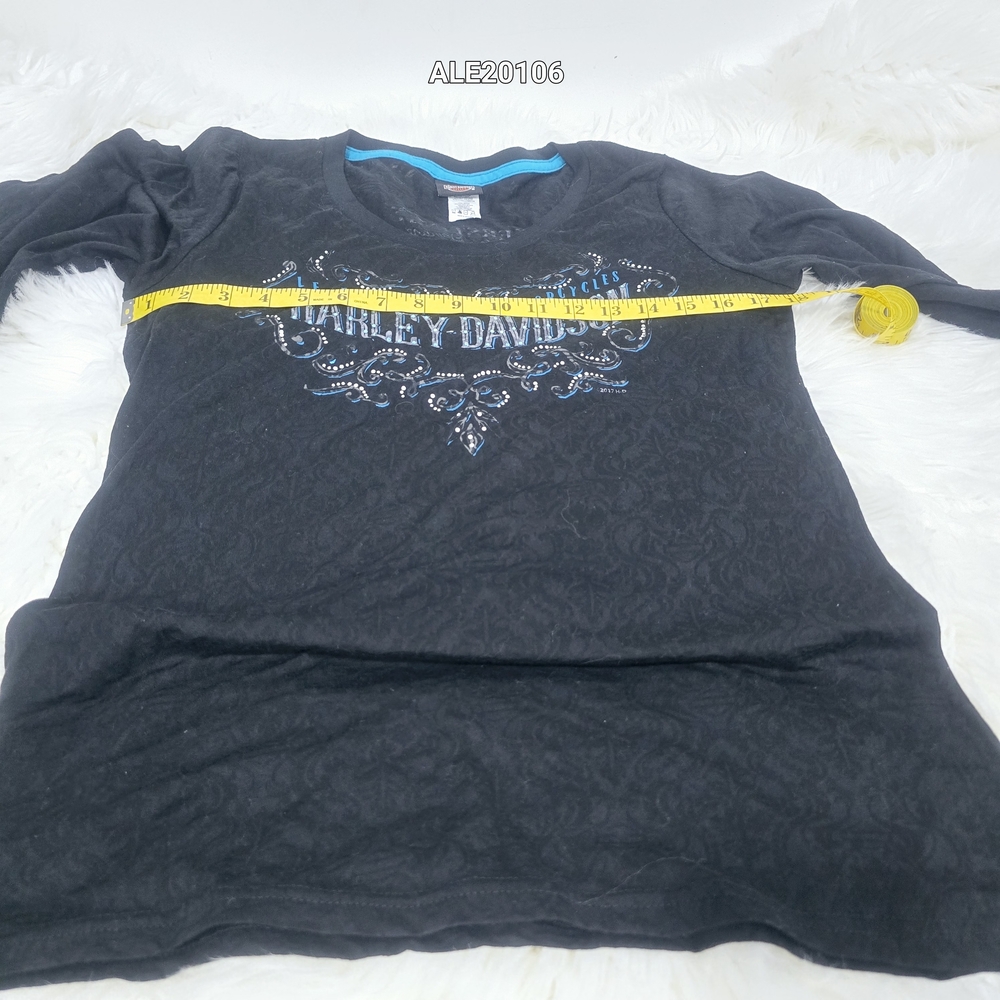 Harley-Davidson women's black translucent long-sleeved t-shirt rhinestone Large - Picture 9 of 17